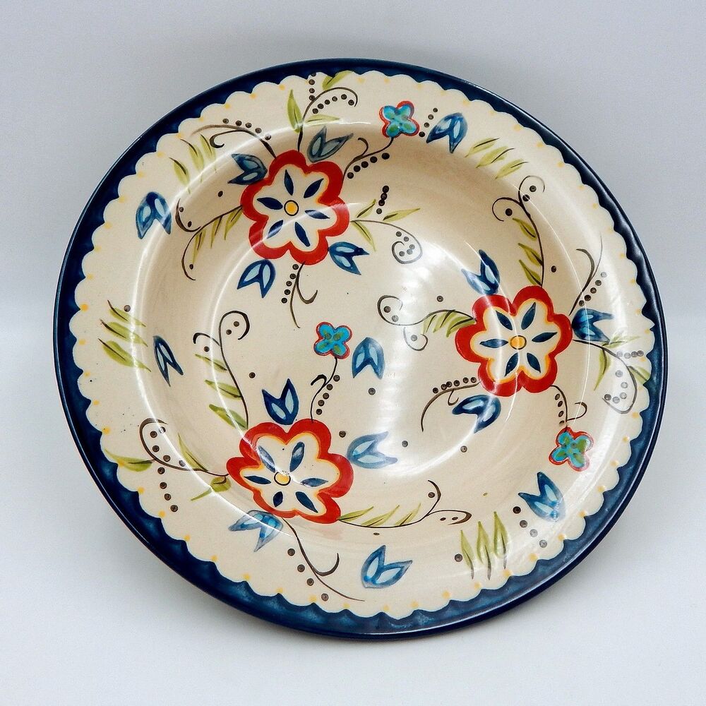 Temptations By Tara Capri Pasta Bowl Blue Wide-Rimmed 12 Inch Floral 1 .5 Qt